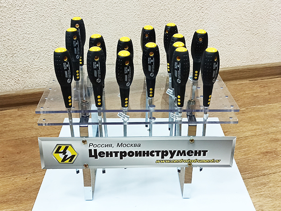 Стенд из оргстекла и металла для отвёрток (макс 48 штук)