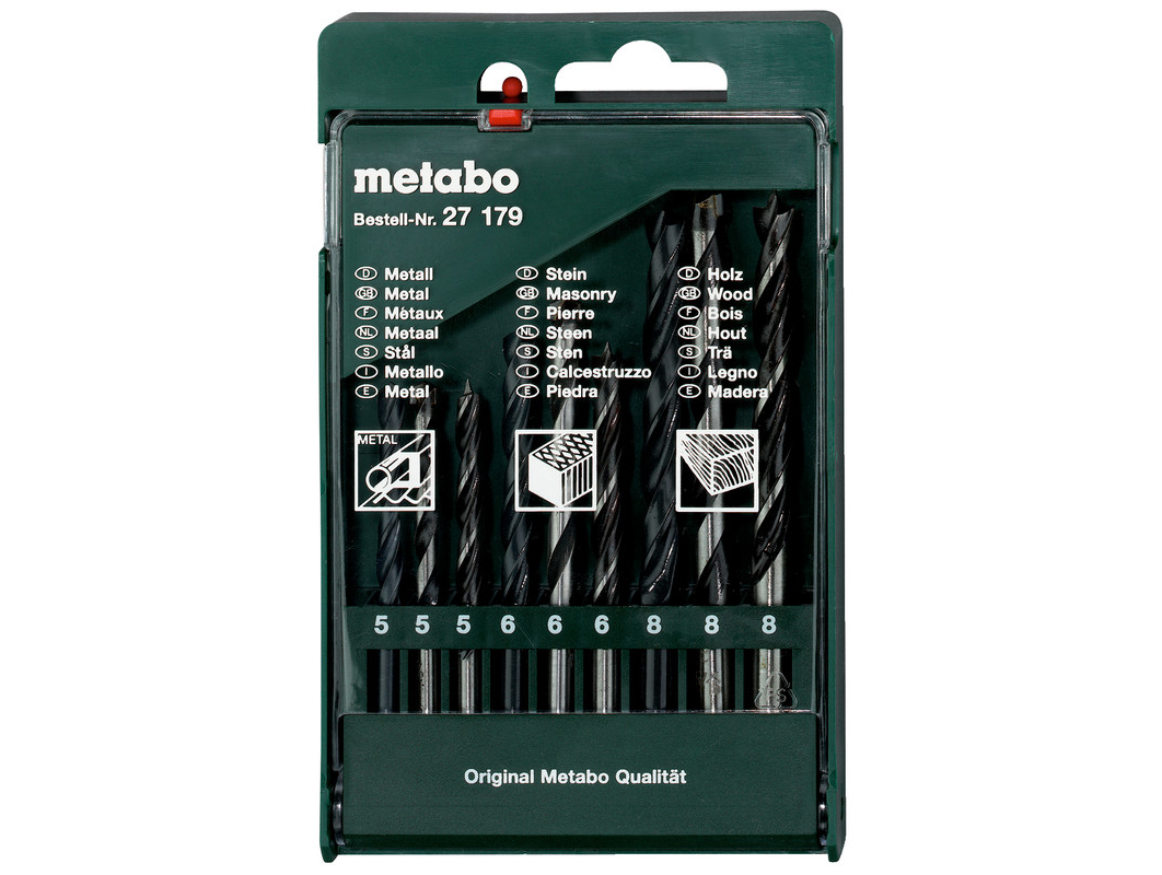 Набор сверл Metabo из 9 шт. (3 группы: металл (5,6,8 мм), бетон (5,6,8 мм), дерево (5,6,8 мм) 27179