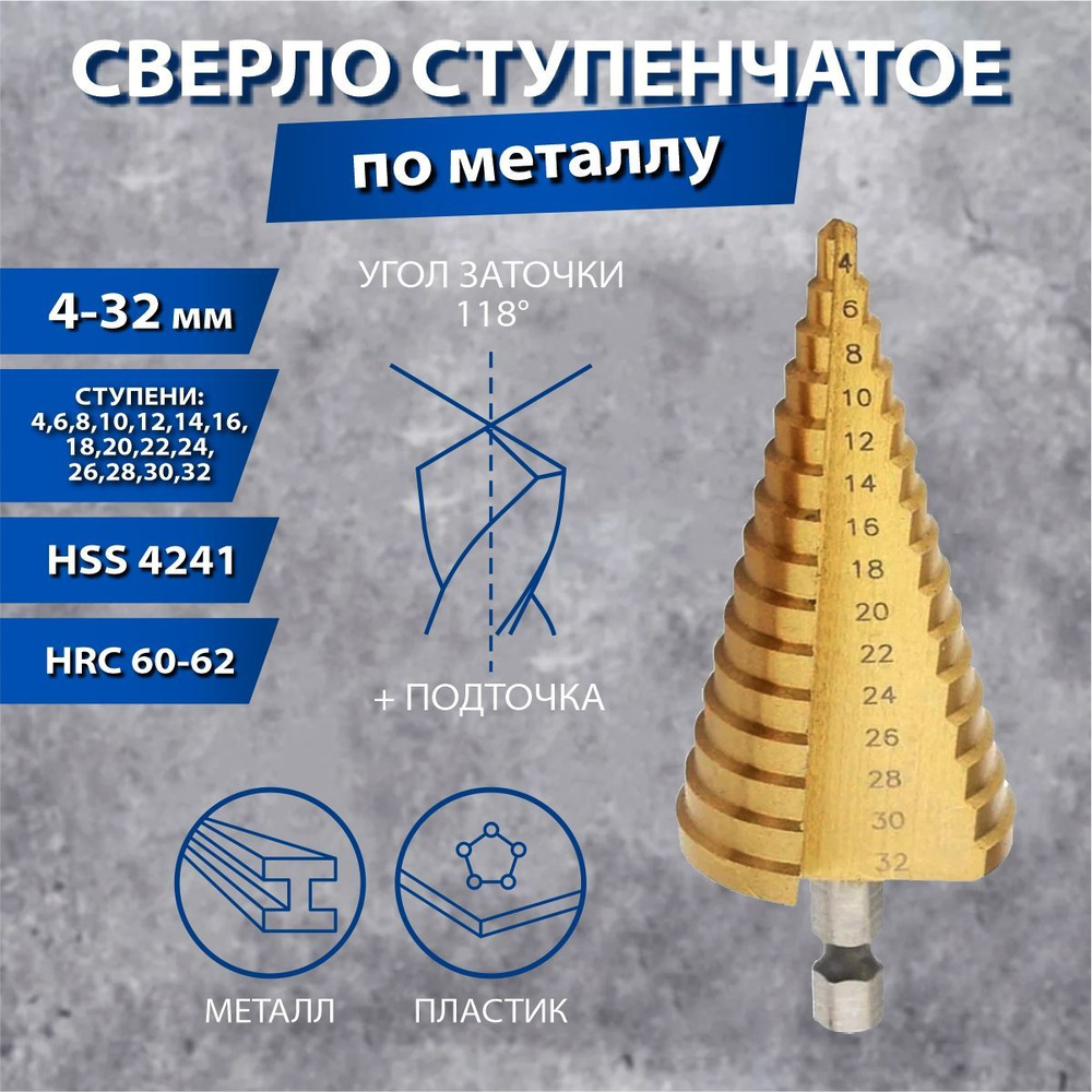 Сверло ступенчатое Seb (по металлу) d. 6 - 32 мм
